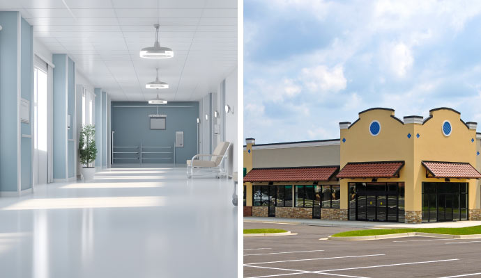 Collage-of hospital and retail store