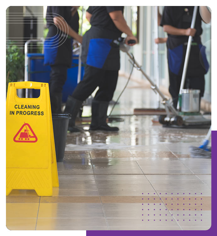 professional team cleaning water in office space