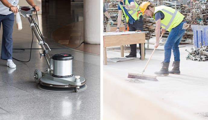 Collage of floor and construction cleaning