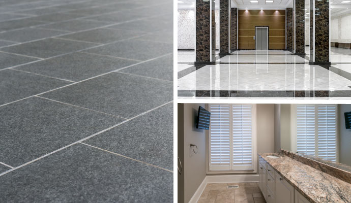 Collage of marble, limestone and granite floor