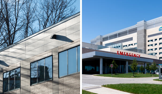 Collage-of office building and hospital