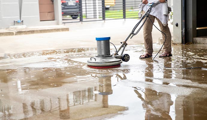 Concrete floor cleaning using equipment