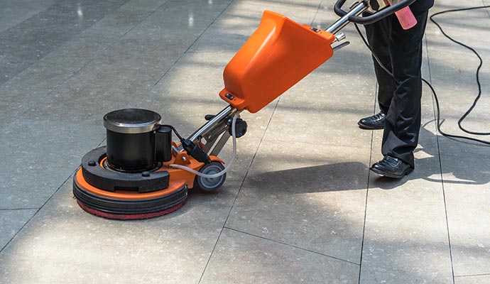 floor cleaning with industrial machine