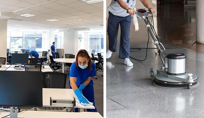 Collage of commercial office and floor cleaning